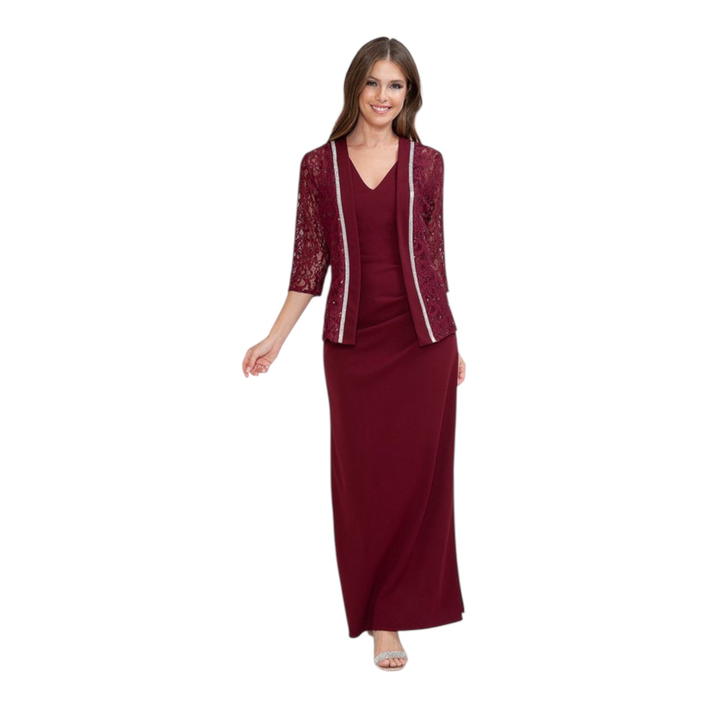 2-Piece Sequin Lace Jacket & Ruched Long Dress – Lenovia