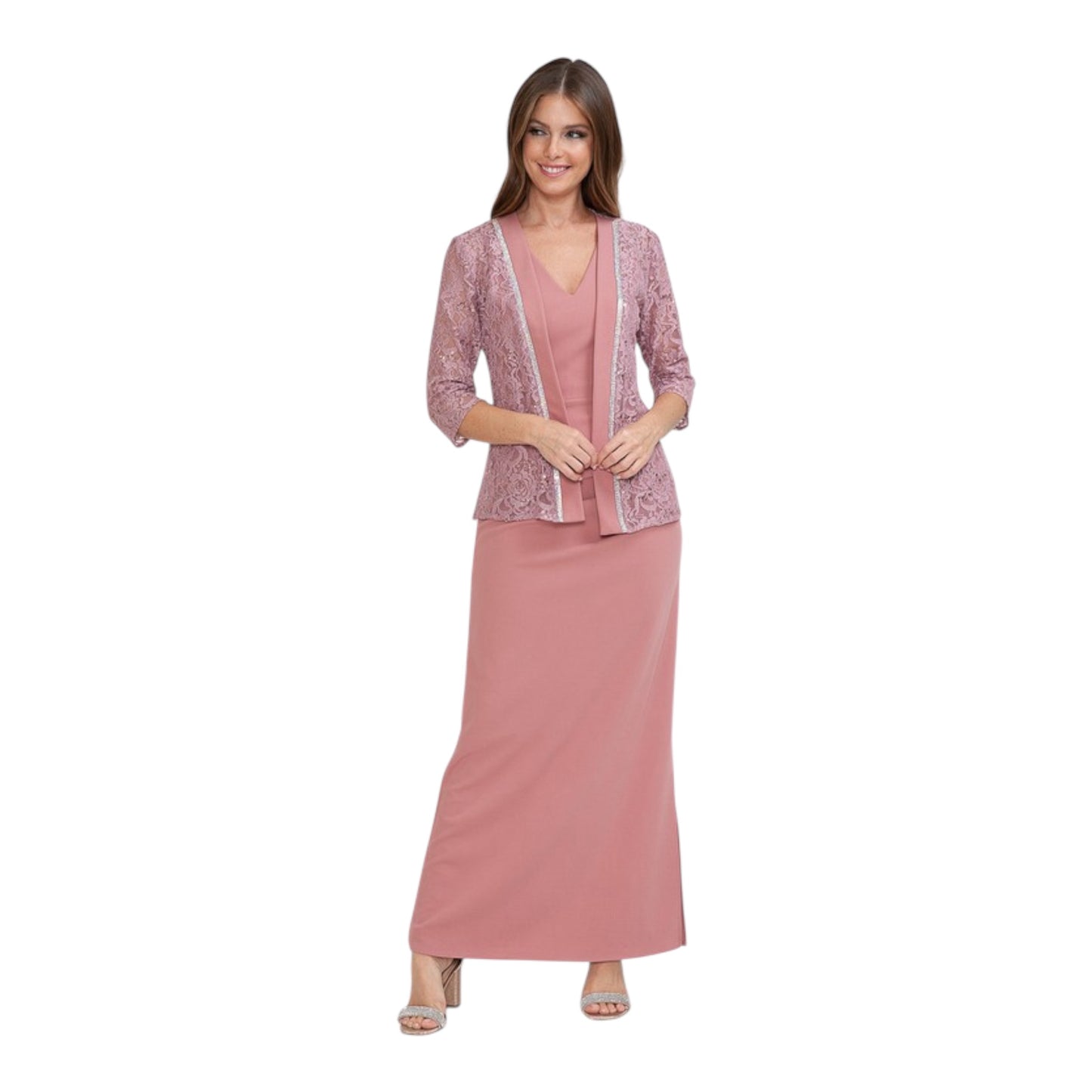 2-Piece Sequin Lace Jacket & Ruched Long Dress – Lenovia