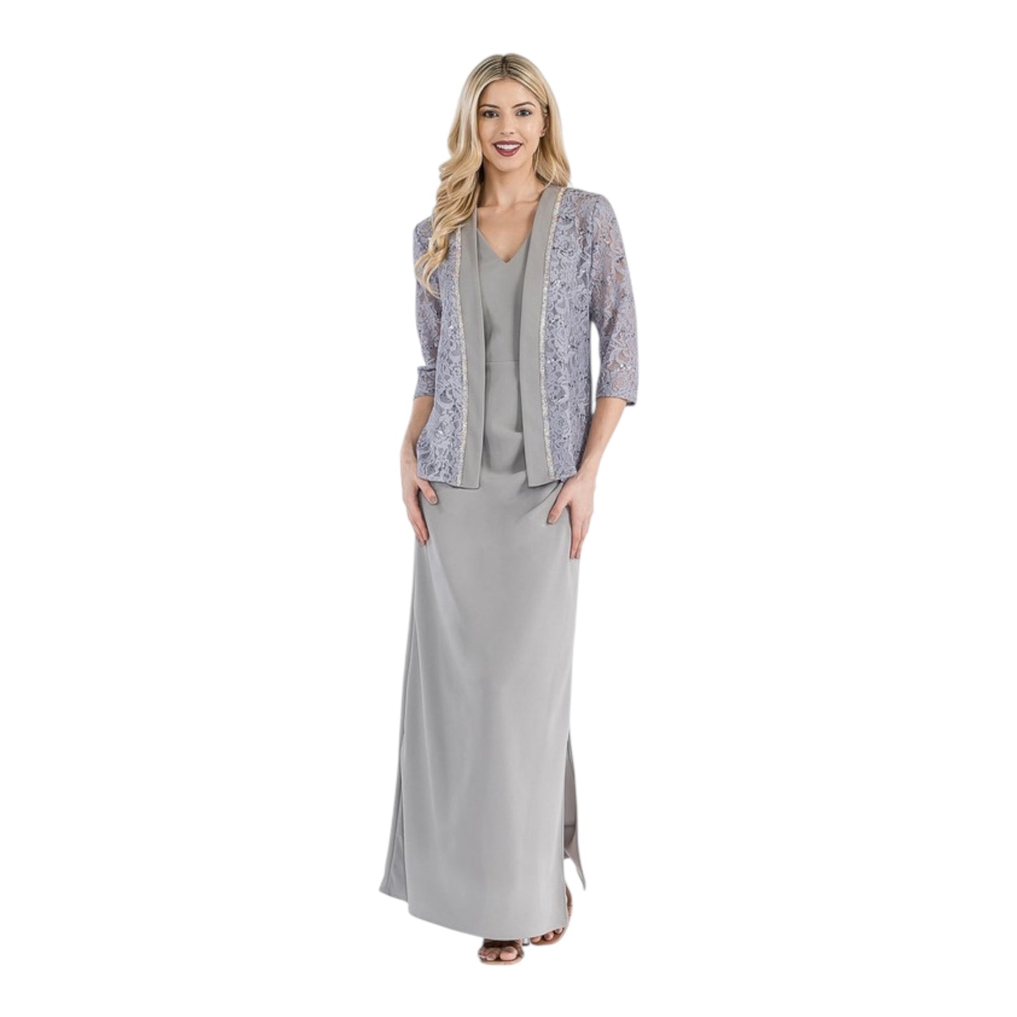 2-Piece Sequin Lace Jacket & Ruched Long Dress – Lenovia