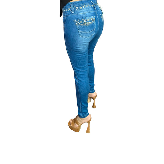 Colombian Jeans Light Blue with Golden Embroidery