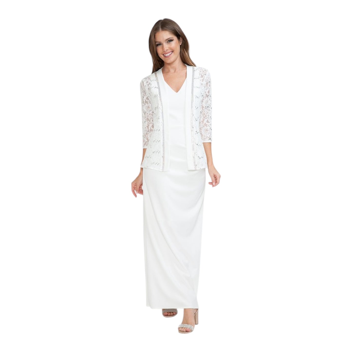 2-Piece Sequin Lace Jacket & Ruched Long Dress – Lenovia